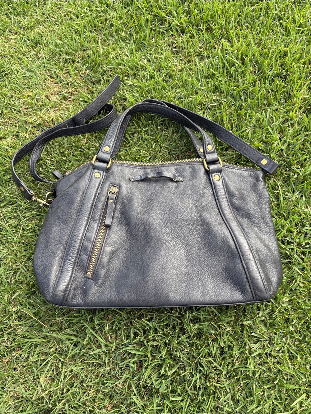 UGG Black Leather Shoulder Bag with Gold Hardware